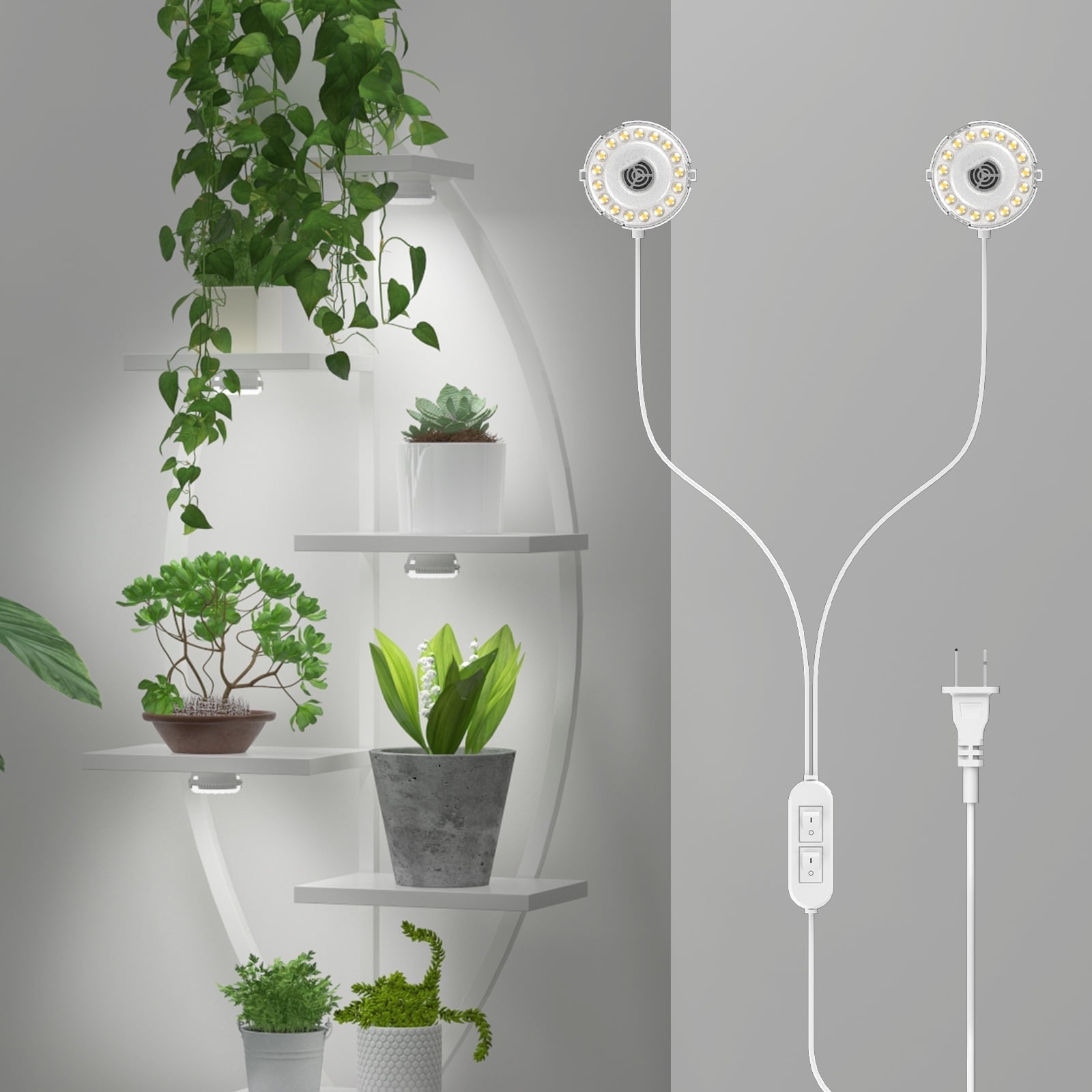 SANSI 10W LED Puck Grow Light, Full Spectrum 2-Head Hanging Lights with Switch for Indoor Plants